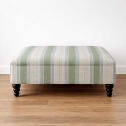 Footstool in Linwood Dimity Fabric Handmade Wavy Stripe Upholstered Ottoman With Wooden Legs - thumbnail 3