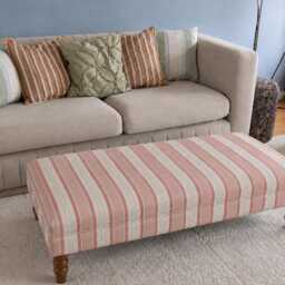 Footstool in Linwood Dimity Fabric Handmade Wavy Stripe Upholstered Ottoman With Wooden Legs - thumbnail 2