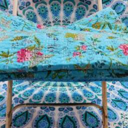 Floral Kantha Quilt, Handmade Cotton Bedspread, Twin/Queen Size - thumbnail 3