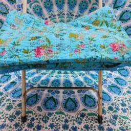 Floral Kantha Quilt, Handmade Cotton Bedspread, Twin/Queen Size - thumbnail 2