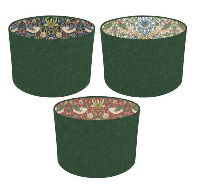 Handmade Forest Green Drum Lampshade With William Morris Strawberry Thief Interior - image 1