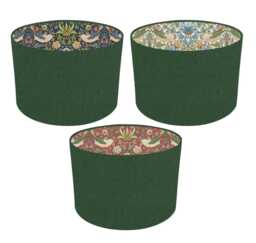 Handmade Forest Green Drum Lampshade With William Morris Strawberry Thief Interior - thumbnail 1