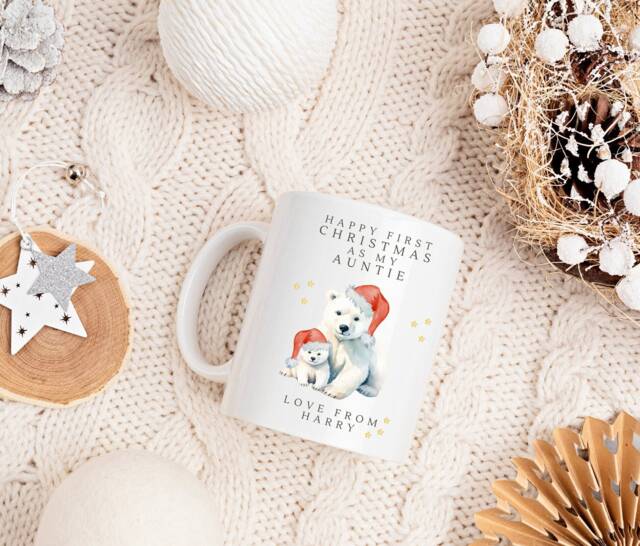 First Christmas As Auntie & Uncle Polar Bear Mug, Family Custom Mug , New Aunt Gift - image 1