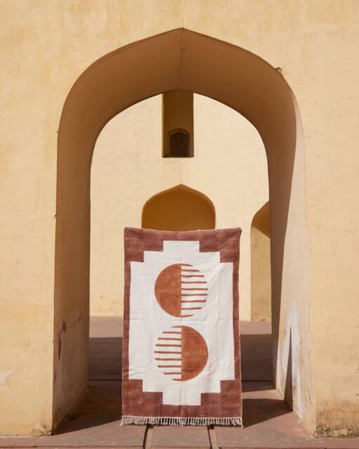 Handwoven Cotton Rug 4x6 Southwestern Block Print, Desert Home Accent - image 1