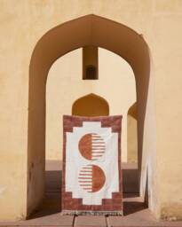 Handwoven Cotton Rug 4x6 Southwestern Block Print, Desert Home Accent - thumbnail 1
