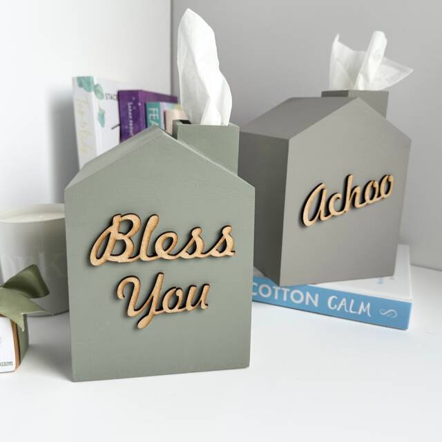 Handmade Wooden House Shaped Tissue Box Holder/Cover in Sage Green Or Luxe Grey - image 1