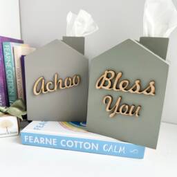 Handmade Wooden House Shaped Tissue Box Holder/Cover in Sage Green Or Luxe Grey - thumbnail 2
