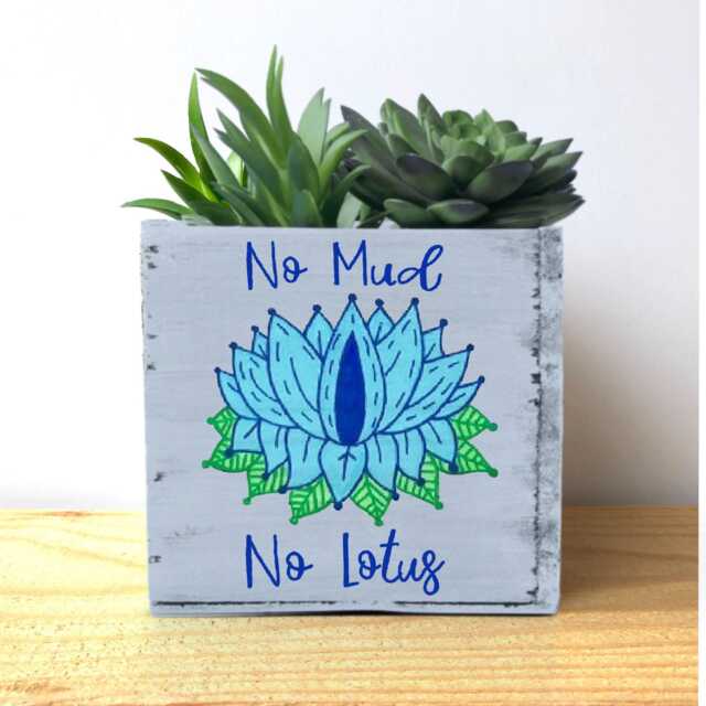 Hand Painted Lotus Flower Planter Inspirational Yoga Decor - image 1