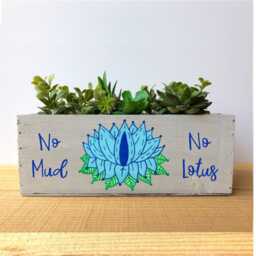 Hand Painted Lotus Flower Planter Inspirational Yoga Decor - thumbnail 2