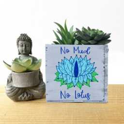 Hand Painted Lotus Flower Planter Inspirational Yoga Decor - thumbnail 3