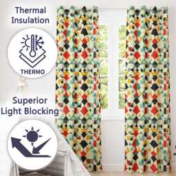 Abstract Geometric Mosaic Shapes Colorful Seamless Pattern Readymade Eyelet Ring Top Thermal 100% Blackout Curtains - thumbnail 3