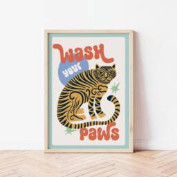 Tiger Wash Your Paws Bathroom Print, Fun Toilet Wall Art, Funny Poster, Funky Home Decor, Maximalist Trendy, Colourful Animal Art - thumbnail 3