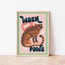 Tiger Wash Your Paws Bathroom Print, Fun Toilet Wall Art, Funny Poster, Funky Home Decor, Maximalist Trendy, Colourful Animal Art - thumbnail 2