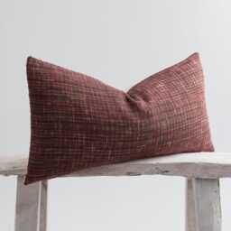 Rustic Red Lumbar Pillow Cover, Woven Cotton, Bamboo Reverse - thumbnail 3
