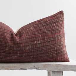 Rustic Red Lumbar Pillow Cover, Woven Cotton, Bamboo Reverse - thumbnail 2