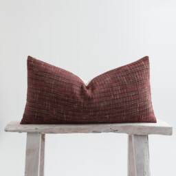Rustic Red Lumbar Pillow Cover, Woven Cotton, Bamboo Reverse