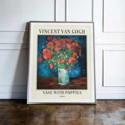 Van Gogh Vase With Poppies Wall Art Print, Prints, Exhibition Museum Poster, Framed Prints - thumbnail 1