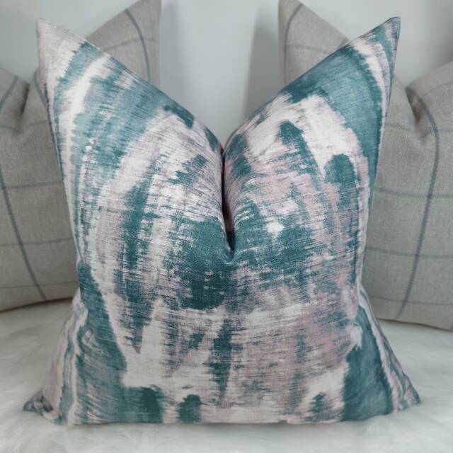 John Lewis Aquaria Soft Teal Pink Abstract Aztec Design Fabric Cushion Cover - Decorative Throw Pillow