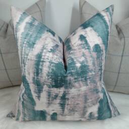 John Lewis Aquaria Soft Teal Pink Abstract Aztec Design Fabric Cushion Cover - Decorative Throw Pillow - thumbnail 1