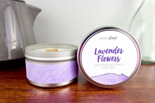 Lavender Flowers Soy Candle in 8Oz Tin - Candles Handmade Vegan - image 1