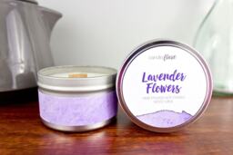 Lavender Flowers Soy Candle in 8Oz Tin - Candles Handmade Vegan