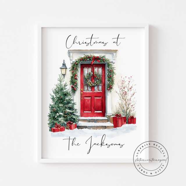 Personalised Christmas House Front Door Print, Gifts, First New Home Gift, Festive Wall Art, Custom - image 1