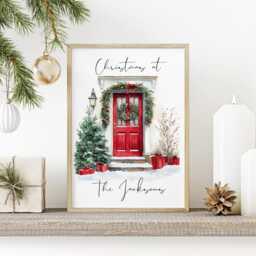 Personalised Christmas House Front Door Print, Gifts, First New Home Gift, Festive Wall Art, Custom - thumbnail 2