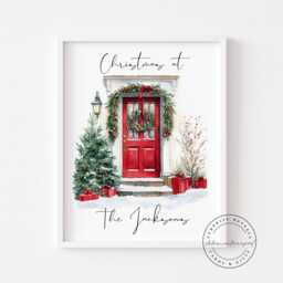 Personalised Christmas House Front Door Print, Gifts, First New Home Gift, Festive Wall Art, Custom - thumbnail 1