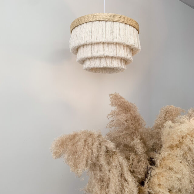 Boho Light Fixture, Fringe Cotton Chandelier, Lamp Shade, Beach Style Ceiling - image 1