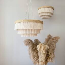 Boho Light Fixture, Fringe Cotton Chandelier, Lamp Shade, Beach Style Ceiling - thumbnail 3