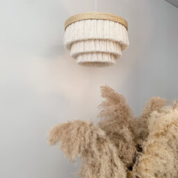 Boho Light Fixture, Fringe Cotton Chandelier, Lamp Shade, Beach Style Ceiling - thumbnail 1
