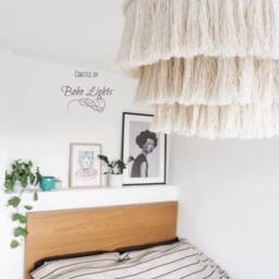 Boho Light Fixture, Fringe Cotton Chandelier, Lamp Shade, Beach Style Ceiling - thumbnail 4