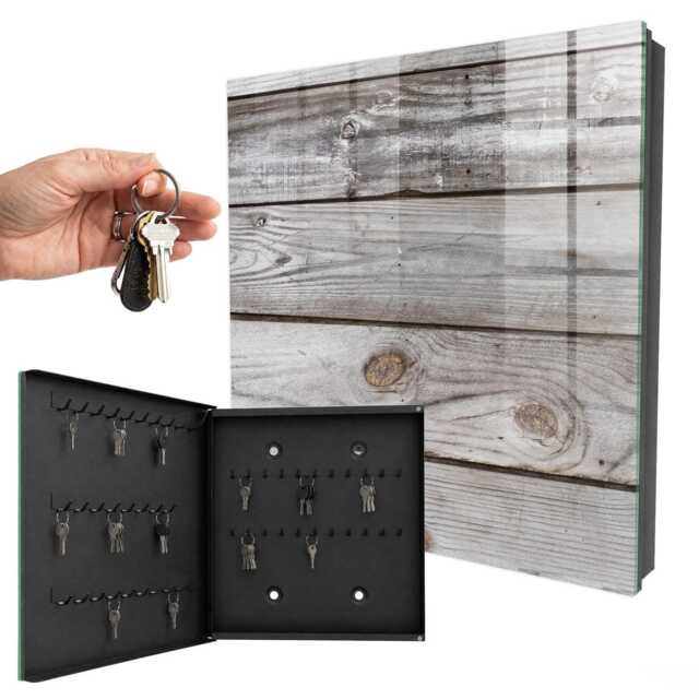 Wooden Texture Wall Mounted Key Cabinet, Gray Box For Home, Rustic Textures, Lovers Of Nature & Cozy Interiors - image 1