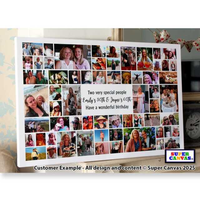 Happy Birthday Twins Mum Dad Son Daughter Sister Brother Personalised 56 Picture Party Photo Board Collage Framed Canvas Print Gift - image 1