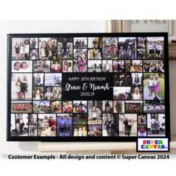 Happy Birthday Twins Mum Dad Son Daughter Sister Brother Personalised 56 Picture Party Photo Board Collage Framed Canvas Print Gift - thumbnail 3