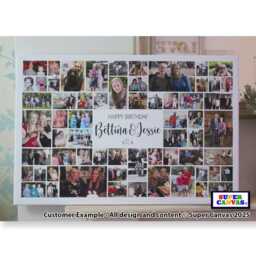 Happy Birthday Twins Mum Dad Son Daughter Sister Brother Personalised 56 Picture Party Photo Board Collage Framed Canvas Print Gift - thumbnail 2