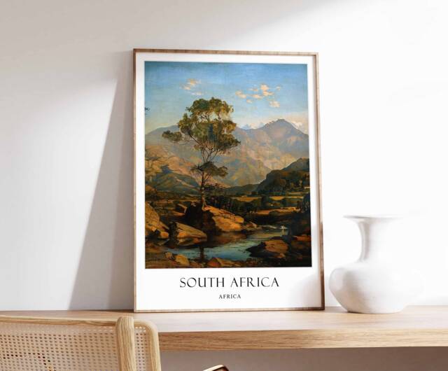 South Africa Poster, African Wildlife Decor, Table Mountain Wall Art, Safari Poster Print, Cape Town Travel
