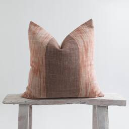 striped Earth Tones Throw Pillow, Brown Orange Cotton Cushion, Bamboo Reverse