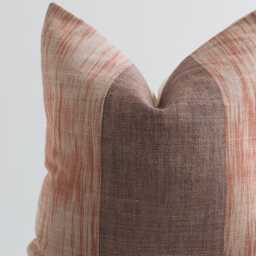 striped Earth Tones Throw Pillow, Brown Orange Cotton Cushion, Bamboo Reverse - thumbnail 2