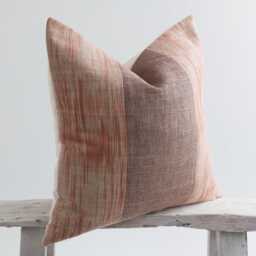 striped Earth Tones Throw Pillow, Brown Orange Cotton Cushion, Bamboo Reverse - thumbnail 3