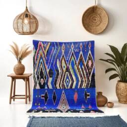 Colorful Beni Ourain Moroccan Rug, Abstract Wool Checkered Handmade - thumbnail 3