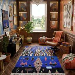 Colorful Beni Ourain Moroccan Rug, Abstract Wool Checkered Handmade - thumbnail 2