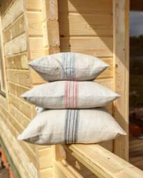 Raw Linen Pillowcase With Stripe, Rustic Pillow Cover, Vintage Burlap Grain Sack King Queen Ikea Cover Case