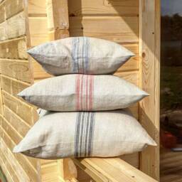 Raw Linen Pillowcase With Stripe, Rustic Pillow Cover, Vintage Burlap Grain Sack King Queen Ikea Cover Case - thumbnail 2