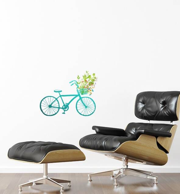Blue Bicycle With Flowers Wall Sticker Decal - Illustration Stickers, Animals Decals, Home Decor, Illustrations