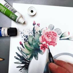 Personalized Nursery Wall Hanging, Rose Succulent Wreath, Custom Initial, Watercolor Decor - thumbnail 2
