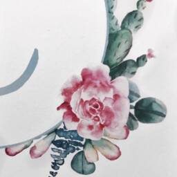 Personalized Nursery Wall Hanging, Rose Succulent Wreath, Custom Initial, Watercolor Decor - thumbnail 3