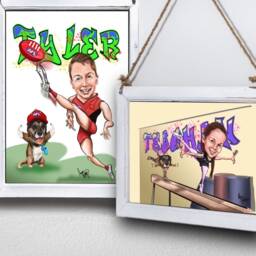 Kids Bedroom Caricature - A Custom Cartoon Portrait Of Them With Their Favourite Characters Kids Bedroom Door Sign, Or Wall Art - thumbnail 2