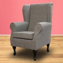 Grey Handmade Wingback Armchair - Fireside Accent Upholstered Chair Cromwell Plain Fabric British Custom Made - thumbnail 1