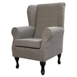 Grey Handmade Wingback Armchair - Fireside Accent Upholstered Chair Cromwell Plain Fabric British Custom Made - thumbnail 3